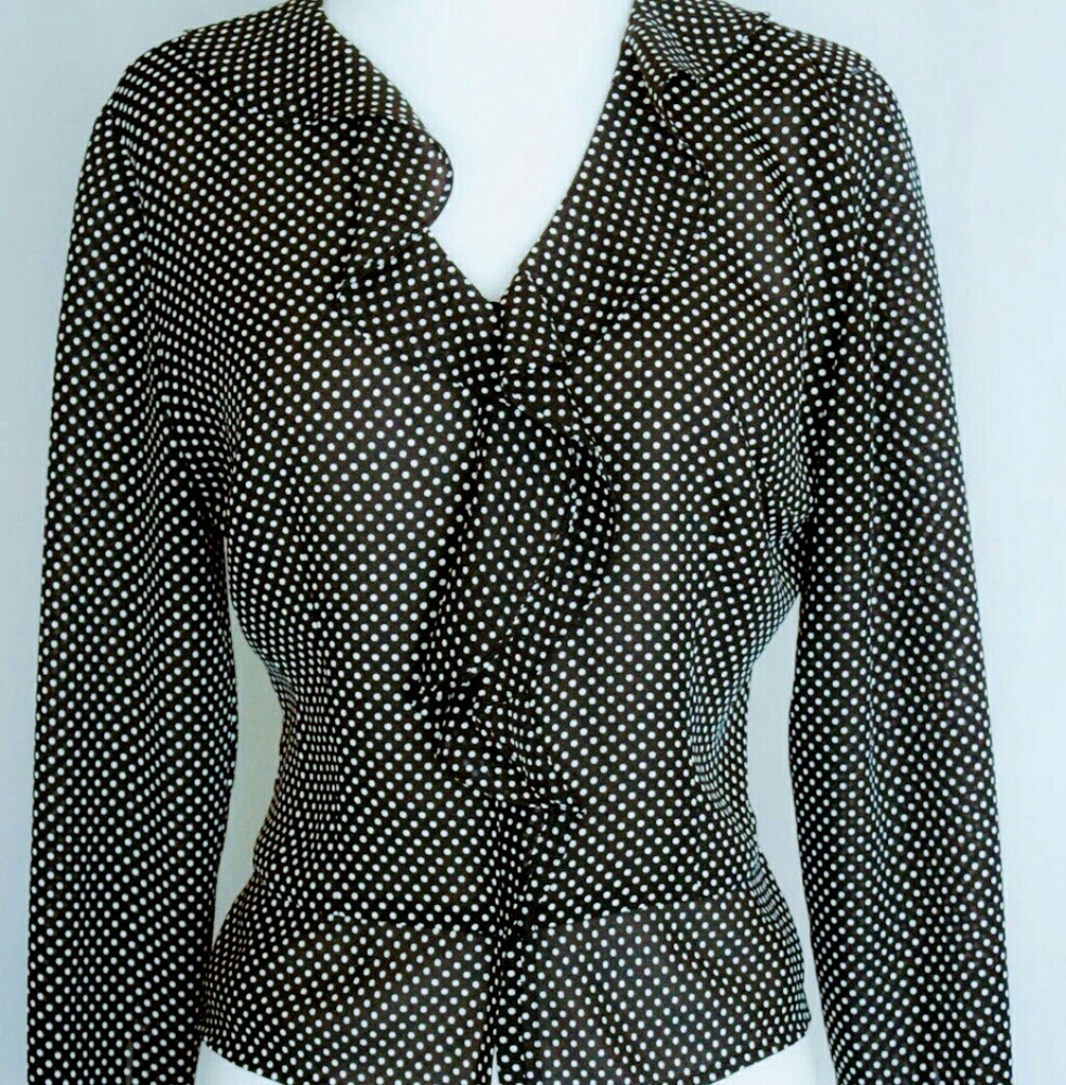ANN TAYLOR LOFT BLACK WHITE SMALL DOTTED BLOUSE